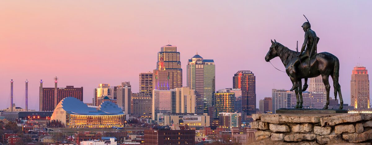 Scout statue Kansas City skyline Penn Valley Park
