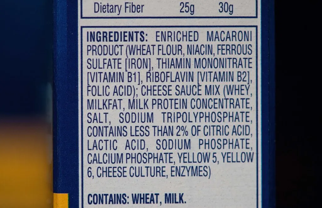 Kraft macaroni and cheese ingredients