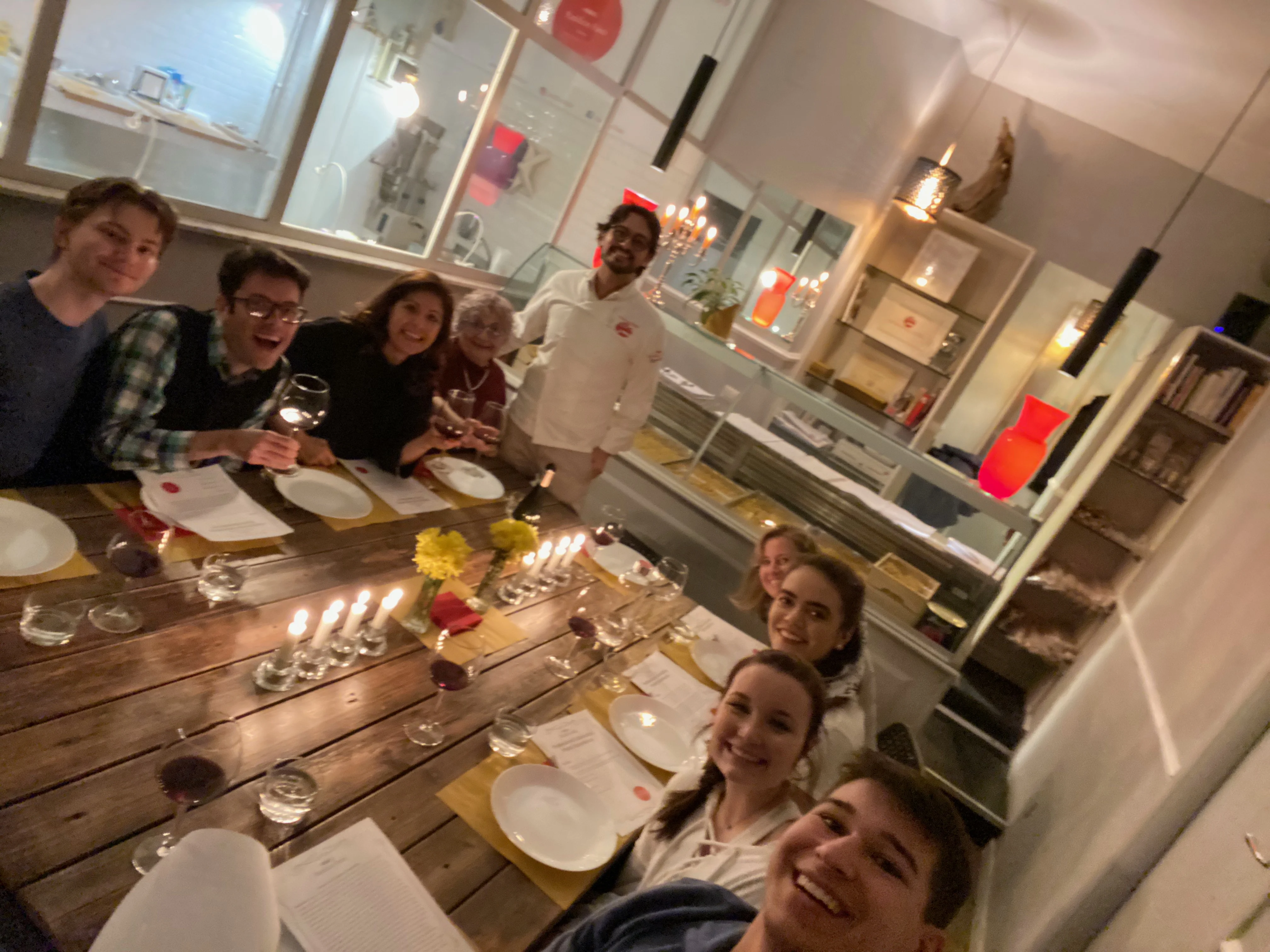 small group at a pasta making class in Rome, Italy