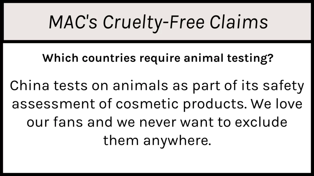 MAC Cosmetic's Cruelty-Free Claims