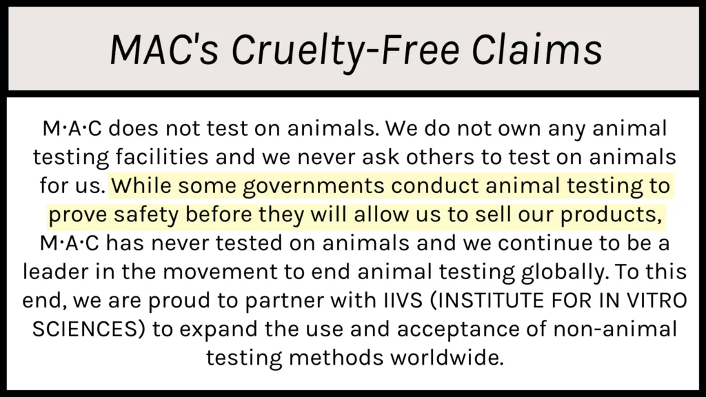 MAC's Cruelty-Free Claims