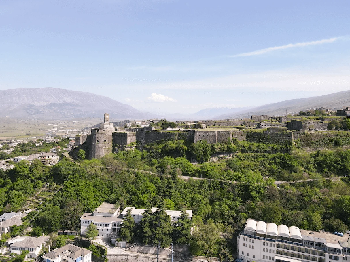 drone shot of Gjirokaster Castle