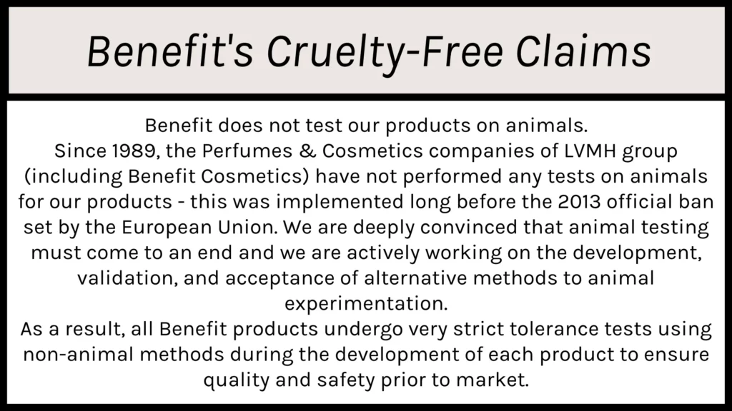 Benefit's Cruelty-Free Claims