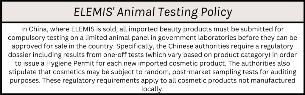 ELEMIS' animal testing policy