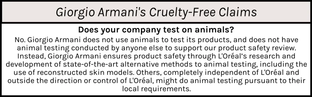 Giorgio Armani's Cruelty-Free Claims